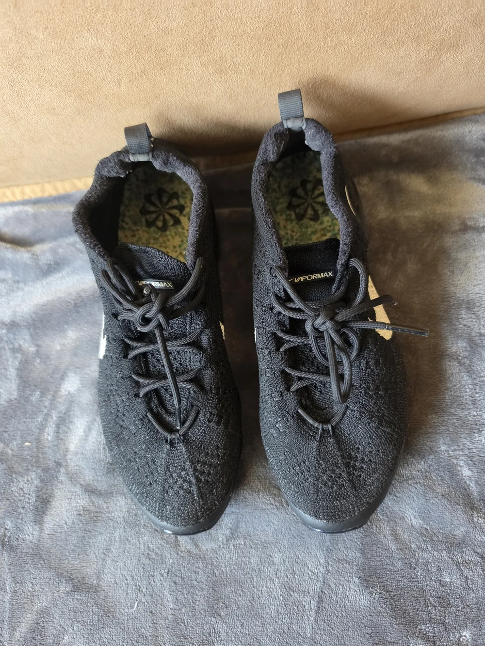 Nike Air VaporMax Black Flyknit Running Shoes with White Swoosh